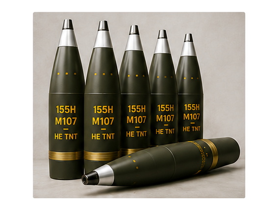 155 mm M107 high-explosive artillery projectiles